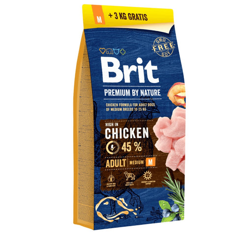 Hrana uscata pentru caini Brit Premium by Nature Adult M 15kg+3kg GRATIS